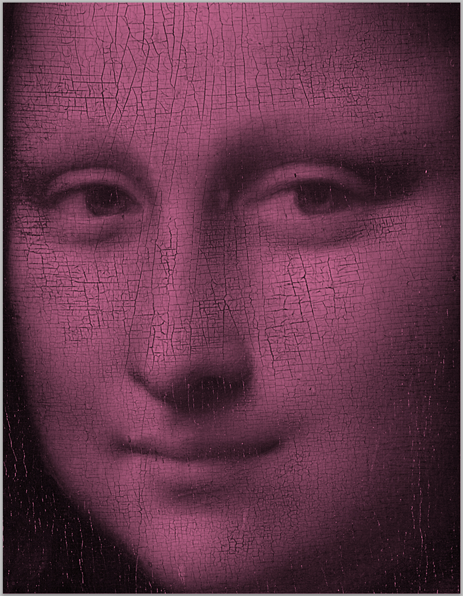 Mona Lisa pink (after Leonardo da Vinci), 2023<br>
Acrylic and diamond dust in canvas
62 x 48 inches.