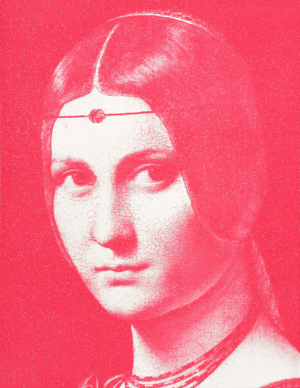 La Belle Ferronnière pink (after Leonardo da Vinci), 2023.<br>
Acrylic and diamond dust in canvas 
62 x 48 inches.